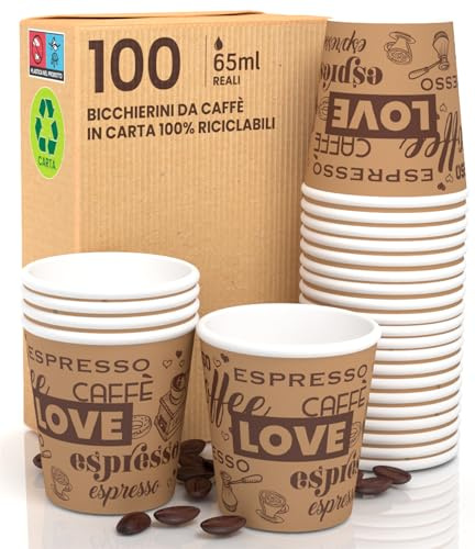 LoveBrownCUP Kaffeebecher aus Papier, 65 ml, umweltfreundlich, biologisch abbaubar, Einweg-Klein, Asporto, heiße Getränke, 100 Stück