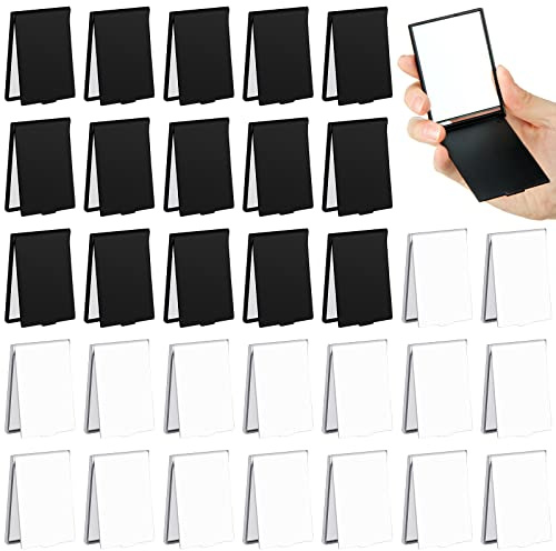 Queekay 32 Stück 5.1x7.6x0.5 cm Kleiner Make-up-Spiegel Taschenspiegel Reisespiegel Tragbarer Klappspiegel Rechteckiger Kompaktspiegel Standspiegel Kosmetikspiegel für Frauen Mädchen (schwarz, weiß)