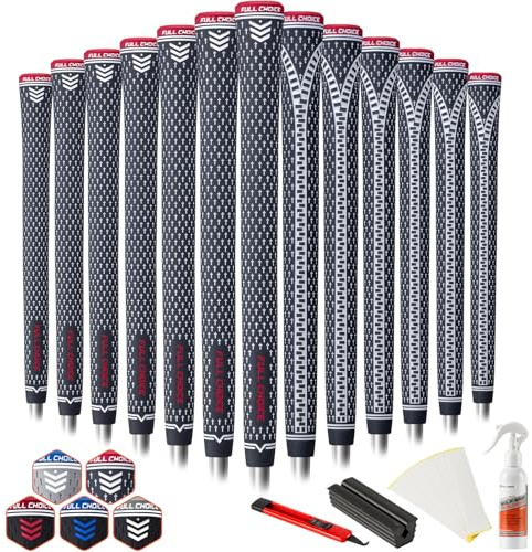 Full Choice Rubber Golf Club Grips - High Feedback, Traction, & Non-Slip Design for All-Weather Firm Control, Superior Comfort & Responsiveness Grip Set, 5 Colors(13 Grips＆Solvent kit)