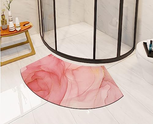 kewing Diatomite Stone Bath Mat Quick Dry Curved Bath Mat for Shower Super Absorbent Fan Shaped Corner Floor Mat Marbled Non Slip Bath Mats for Inside Bath
