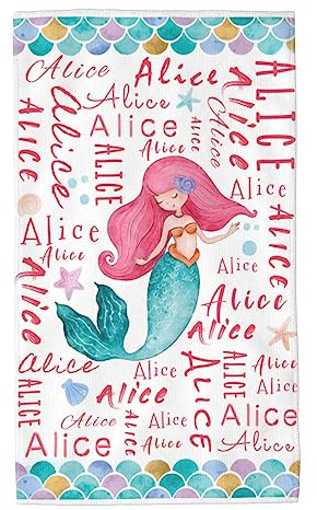 Toalla de mano personalizada para niños, toalla de mano personalizada con nombre personalizado, ballena, sirena, caballito de mar, tortuga marina, toalla de microfibra suave para niños, 16 x 27.5