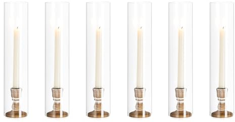 NUPTIO Bougeoir Ouragan en Bois Verre: 6 Pièces de 35cm de Haut Bougeoirs en Bois Bougies à Bout Effilé Bougeoir Cylindrique sans Fond Mariage Fête Centre de Table Décoration de Salle À Manger