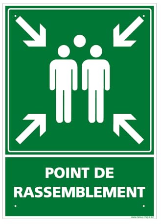 Panneau Point De Rassemblement Alu 2 Mm - 300 X 420 Mm Signalisation Rectangulaire Prépercée Avec Kit De Fixation Fabrication Française