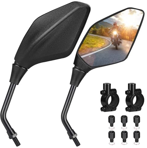 Motorbike Mirrors Set, 7/8 inches 22mm Motorcycle Mirrors High Definition Bar End Mirrors Motorcycle with M8 M10 Clockwise and Counter Clockwise Threaded Bolts Universal for ATV/Scooter/Cruiser/Bike