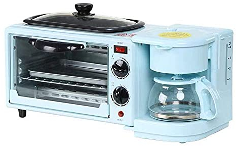 TEmkin Desayuno Rápido Ayudante De Desayuno Ction 3 En 1 Máquina De Desayuno Retro Mini Horno Cafetera Huevos Sartén Pan Pizza Parrilla para El Hogar,Azul