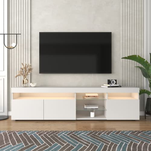 Moderne Eleganz, minimalistisches Luxus-Sideboard mit Lichtpanel und variabler LED-Beleuchtung, perfekt für Wohnzimmer und Esszimmer (Farbe: Weiß)