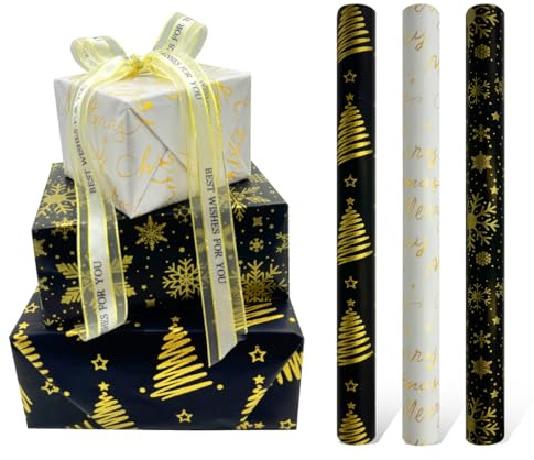 3 Rollen Geschenkpapier, 16,9 Zoll x 10 Fuß metallisches und brillantes Geschenkpapier, recycelbare Weihnachtsgeschenkpapierrolle für Geburtstage, Hochzeiten, Festival-Geschenkdekorationen