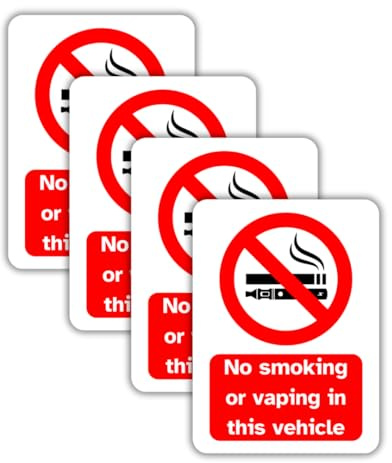 No Smoking or Vaping Vinyl In This Vehicle Signs, 75mm x 100mm, Self-Adhesive Stickers, Waterproof, Indoor/Outdoor Use, Safety Warning Sign, C&J Goods (Vehicle, 4 Pack)