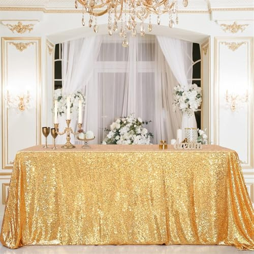 Gold Tischdecke Pailletten Tischdecke Weihnachten Party Deko 125x200 cm | Geburtstags Weihnachten Schulanfang Deko Happy Birthday Deko