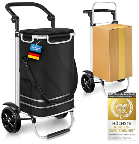 Dimono® Einkaufstrolley Klappbarer 3 in1 Trolley zum Einkaufen; 56 Liter inkl. Kühlfach; Transportwagen Shopping-Trolley Einkaufswagen Einkaufstasche (Schwarz)