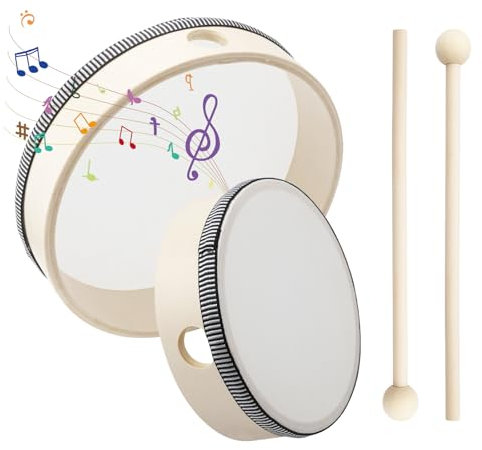 2 Stück Trommel Kinder (6 Zoll & 8 Zoll), Kindertrommel, Tamburin Kinder Trommel, Drum, Handtrommel für Kinders, Tambourine, Handtrommel für Erwachsene, Trommeln Bringen Sie Zwei TrommelstöCke mit
