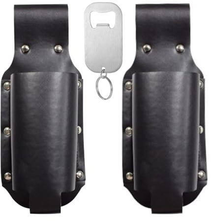 Beer Holster - Porta birra per esterni, in pelle, con vita montata, 150 g, per pesca, campeggio e concerti, robusta e impermeabile (2 set, nero)
