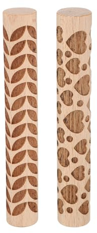 QUARKZMAN 2pz Rullo in Legno per Argilla 4 Cuore Foglia Motivo Bastoni di Legno Utensili per Ceramica Rullo Texture Grana Legno per Argilla Cottura Pasta Modellabile Fai da Te
