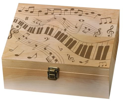 Arricraft Porta-Ricordi in Legno con Tema Nota Musicale, Scatola di Metallo con Nodo - Contenitore Regalo con Coperchio per Riporre Foto, Lettere, Souvenir