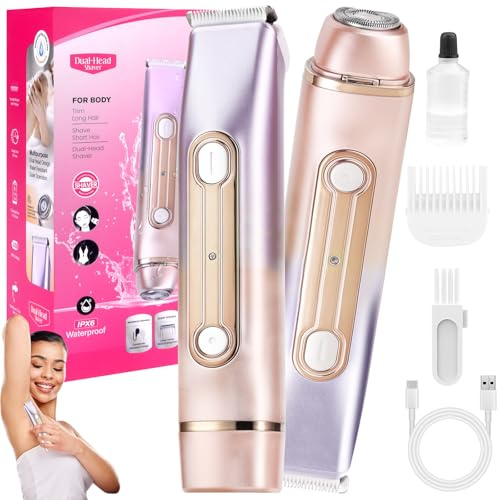 Rasoio Elettrico Donna, 2 in 1 Rasoio Elettrico Corpo IPX7 Impermeabile, Rasoio Donna, Depilatore Corpo Donna, Rasoio Intimo Donna a Secco e Bagnato per Bikini, Peli del Corpo, Ascelle, Viso