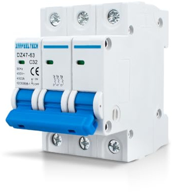 Innfeeltech Interruptor magnetotérmico MCB tripolar de 32 Amp 230V 1 unidad para montaje en carril DIN