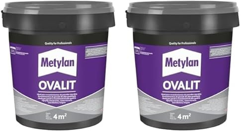 Metylan Ovalit, Adesivo Bianco in Pasta per Parati, Tessuti Murali, Juta, Fibra di Vetro, Fogli di Plastica Metallizzati, Fogli in PVC con Retro in Tessuto, Trasparente da Asciutto, Secchio da 750g