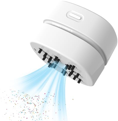 Pest Reject Pro Desktop Vacuum Cleaner, Mini Table Dust Crumb Sweeper USB Charging for Cleaning Eraser Crumbs, Dust, Crumbs, Computer Keyboard and Car (White)
