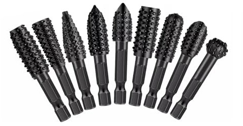 10Pcs Steel Shaping Grinding Rotary Rasp Cutter Drill Bits Accessory for Wood Milling, Filing and Shaping, 1/4 Inch Hex