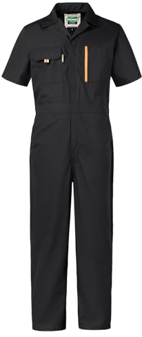 SUSHIMIAN Mens Short Sleeve Coveralls Work Mechanics Jumpsuit Summer Overall Work Suit Breathable Crawl Suit Coverall, Black, XL