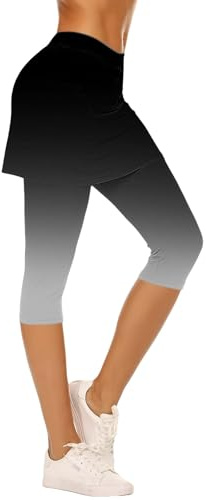 Legging de yoga court taille haute avec jupe pour femme pour l'été, le tennis, le golf, le sport, leggings capri à jupe slim fit extensible pour entraînement 3/4 pantalon décontracté confortable et
