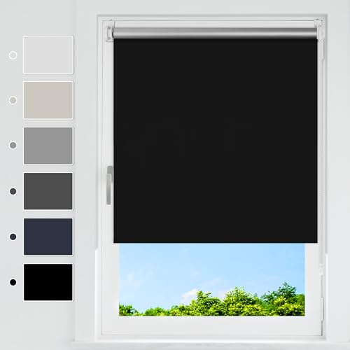 HOMEDEMO Verdunklungsrollo ohne Bohren, Verdunkelungsrollo Klemmfix, Klemmrollo Fensterrollo Sonnenschutz und Sichtschutz, Rollos für Fenster & Tür,(Stoffbreite 60 cm),Schwarz,B60 x H120 cm