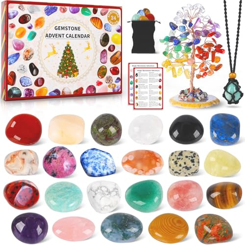 Calendrier De l'Avent 2025, 24 Surprises Avec Arbre De Cristal Des 7 Chakras, 23 Pierres Précieuses Naturelles, Calendrier De l'Avent Pierre Precieuse Pour Filles, Garçons, Ados Et Adultes
