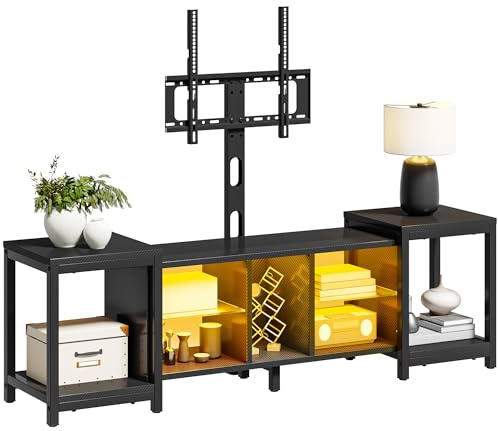YITAHOME 104-174CM cm Verstellbarer Fernsehschrank TV Schrank mit TV-Einbauhalter für Fernseher bis zu 70 Zoll mit 7 RGB LED 22 Modi Lichter Unterhaltungszentrum Lowboard