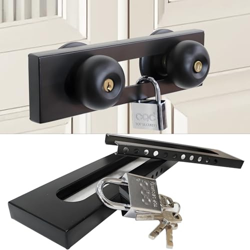 TEMEILI Double Door Locking Device, French Door Lock Security Barricade, Keyed Extra Door Lock for Doors with Double Handles/Knobs/Levers, All Metal Construction, Safety U-Shaped Bar Prevent Kick Ins