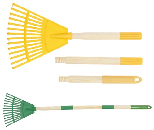 Kuanght 2Pcs Kids Rakes with Detachable Wood Handles 86cm Lawn Rake for Gardening Fun, Garden Tools Gifts for Boys and Girls(Yellow + Green)
