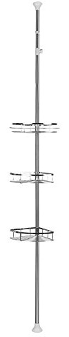 homewell Teleskopisk duschhylla med 3 duschkorgar hörn av rostfritt stål, utan borrning, justerbar höjd 110–280 cm, rostfri duschbricka för dusch och badkar