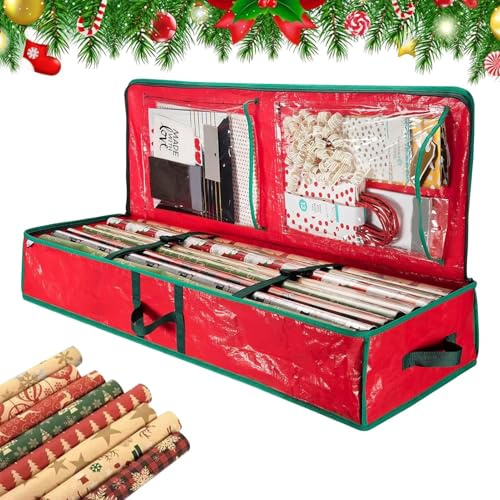 Aufbewahrungsbox für Geschenkpapier, mit Tragegriff – Aufbewahrungsbox für Geschenkpapier zu Weihnachten – für Rollen, Bänder im Schlafzimmer, Schrank