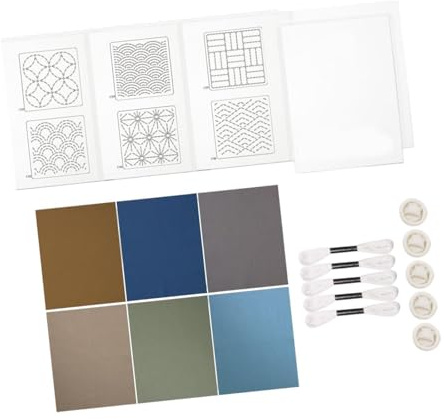 QOKLIYUI Nybörjare S Choice Geometrisk Sashiko-underläggskit med förtryckt mönstermall Ritningslinje Sashiko-kit för nybörjare Tallriksschablon Geometriskt mönster, Set C