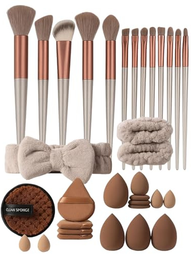 33-teilig Makeup Pinselset, Schminkpinsel Set Make Up Pinsel mit Tasche, Professionelles Makeup Brush Set für präzise Anwendung, Beige