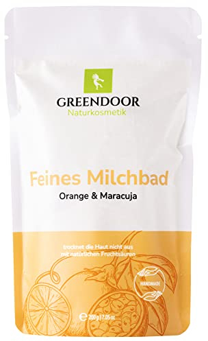 GREENDOOR Milchbad Maracuja-Orange 200g aus der Naturkosmetik Manufaktur, Haut pflegendes Milch Bad, 100% natürlicher Badezusatz, 100% bioabbaubar, Entspannungsbad, Wellness Bad, Geschenke