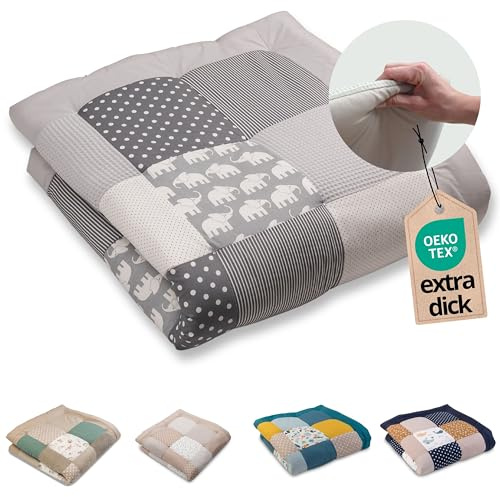 ULLENBOOM Krabbeldecke für Baby 120x120 cm, 100% OEKO-TEX Materialien, Made in EU, Dick & weich gepolstert, Graue Sterne - ideal als Babydecke & Spieldecke Baby
