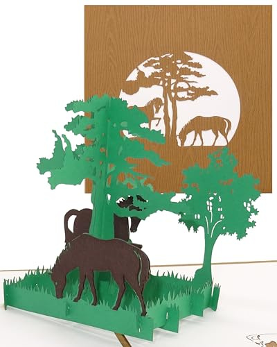 Carte pop-up « Chevaux sauvages dans la nature » en 3D comme carte d'anniversaire, cadeau et cartes d'invitation pour anniversaire et anniversaire d'enfant – Décoration & emballage cadeau