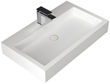 Design Waschbecken Mineralguss Waschtisch zur Wandmontage Gussmarmor Eckig Waschplatz Wandhängend LP4508 80cm weiß glänzend