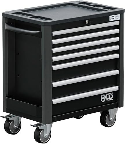 BGS 4102 | Werkstattwagen leer | 7 Schubladen | extra geringe Bauhöhe | Schubladenauszug 100 % | Belastbarkeit 25/30 kg je Schublade | 125 mm Rollen, 2 feststellbar | Zentralschloss
