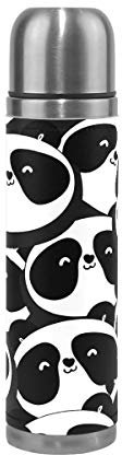 Mnsruu Isolierflasche, Panda Thermosflasche Wasserflaschen Edelstahl Trinkflaschen Doppelwandig Auslaufsicher Vakuum Reise Echtes Leder Abdeckung 500ml