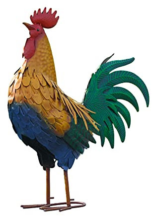 TERESA'S COLLECTIONS Large Metal Rooster Garden Statues Decor, 21 Inch Outdoor Chicken Sculpture Figurines Bird Yard Art for Farm Patio Lawn Kitchen Decorations,Housewarming Gift