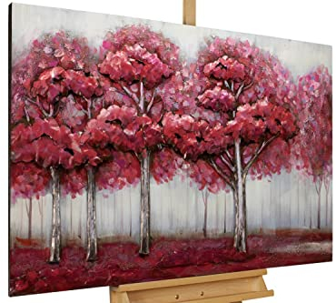 KunstLoft Metallbild 3D | 100% HANDGEFERTIGT | 120x80x5cm | Wandbild Metall Deko 'Waldharmonie' | Bäume | Pink Grau | Metall Wanddeko Wohnzimmer