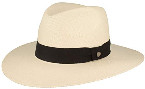 Bred original Panamahatt, stråhatt, sommarhatt av Ecuador, handflätad, UV-skydd 50+, brottskydd, Vit, 58-59