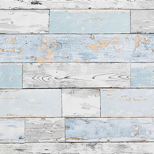 ecosoul Wachstuchtischdecke Scrapwood abwaschbar grau weiß hellblau Holz-Optik Outdoor-Tischdecke (8,50€/Meter) Breite:140cm Länge:1m