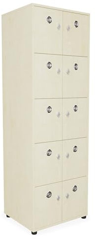 Spind Umkleidespind Garderobenspind - Holz versch. Farben | 10 Fächer mit Vorhängeschloss-Vorrichtung | Wertsachenschrank H180xB60xT50cm Schließfachschrank Mitarbeiterspind (Ahorn)