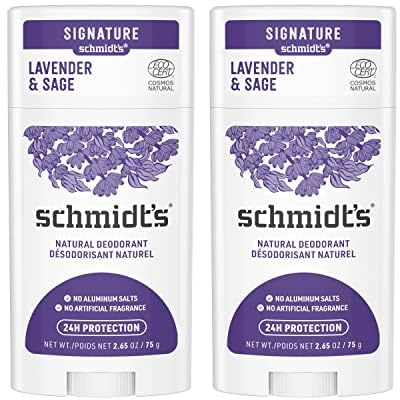 Schmidt's Aluminum-Free Vegan Deodorant Lavender & Sage with 24 Hour Odor Protection, 2 Count for Women and Men, Natural Ingredients, Cruelty-Free, 2.65 oz