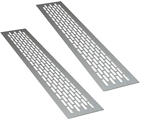 sossai® Rejillas de ventilación de aluminio - Alucratis (2 piezas) | Rectangular - dimensiones: 44 x 8 cm | Color: aluminium | rejilla de aire