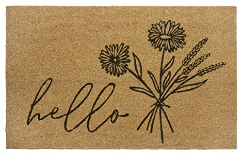Hanse Home Kokos Fußmatte für Innen 45x75cm – Fussmatte Kokosmatte Schmutzfangmatte Blumen Hello Design, rutschfest Eingangsbereich & überdachten Außenbereich Natur