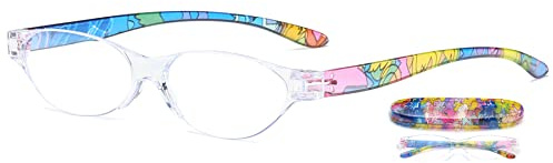 Lanomi Mode Lesebrille Blaulichtfilter Randlos Schmal Oval Blumenmuster Lesehilfe Sehhilfe Kleine Leicht TR90 UV400 Schutz Brille mit Etui Mehrfarbig 1.0