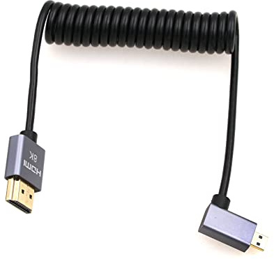 Eonvic 8K 2.1 HDMI to Micro HDMI Left Angle Cable High Speed 48Gbps Coiled Cable for Atomos-Ninja-V 4K-60P Record 48Gbps HDMI for Canon-R5C,R5,R6